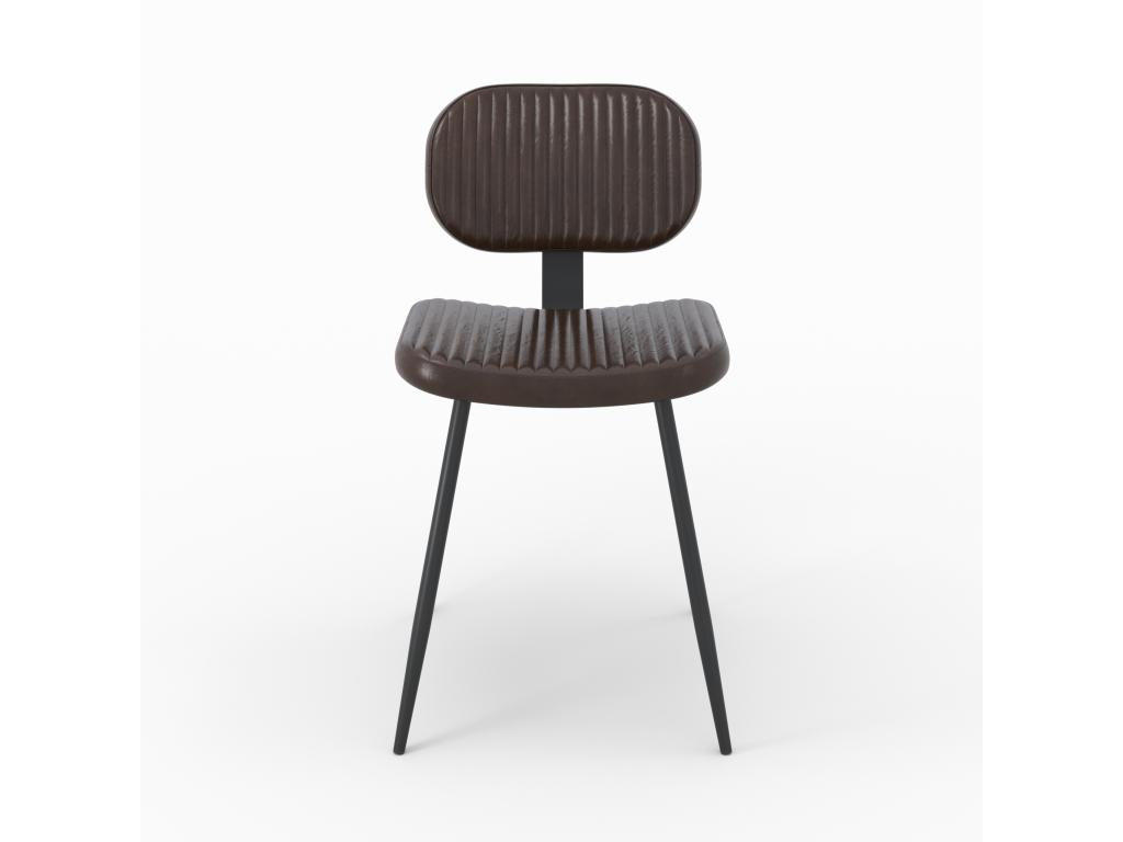 Set of 2 brown leather chairs with black metal legs - Meublori