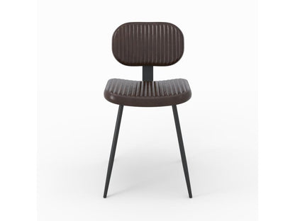 Set of 2 brown leather chairs with black metal legs - Meublori