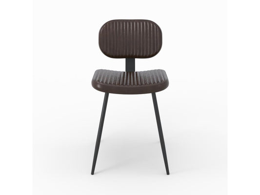 Set of 2 brown leather chairs with black metal legs - Meublori