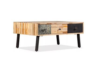 Coffee table with 3 drawers in recycled teak and black metal legs by Voust