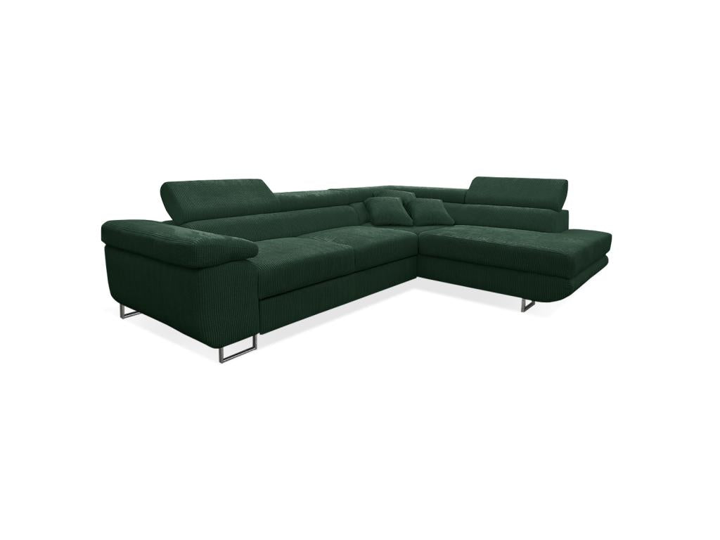 Meublori 4-seater right-hand corner sofa bed with storage, corduroy upholstery, Fir Green