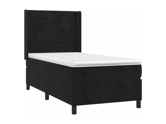 Upholstered bed base with mattress and LED lighting, black, 100x200 cm, velvet