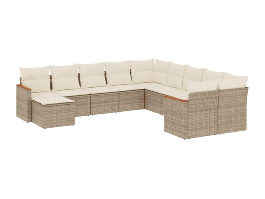 11-piece garden furniture set with beige resin wicker cushions