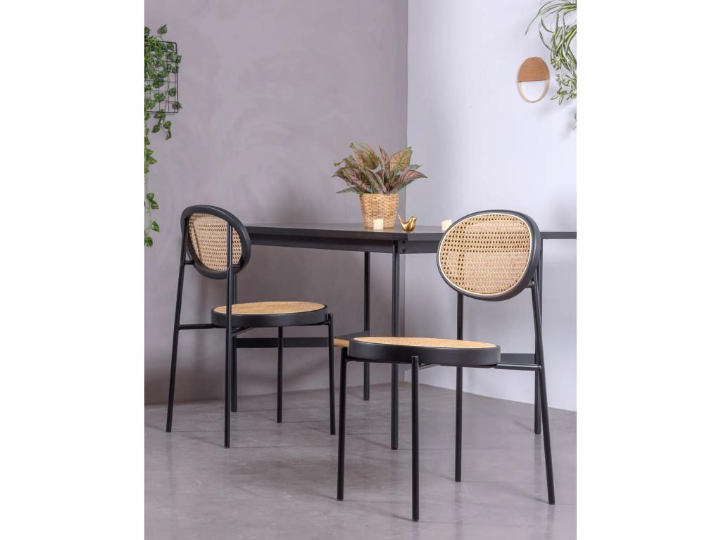 Metal chair with natural rattan finish - Laviecasa - Black VXLL42301
