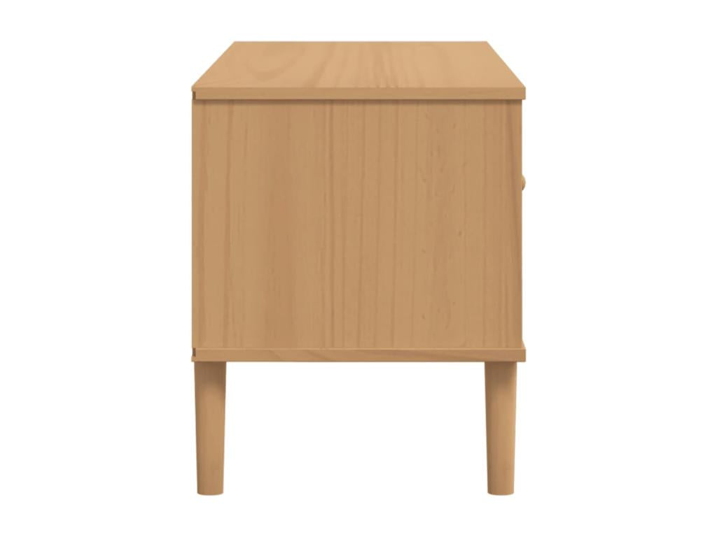 Laviecasa TV stand, brown rattan look, 106x40x49cm, solid pine wood, AWDG45122