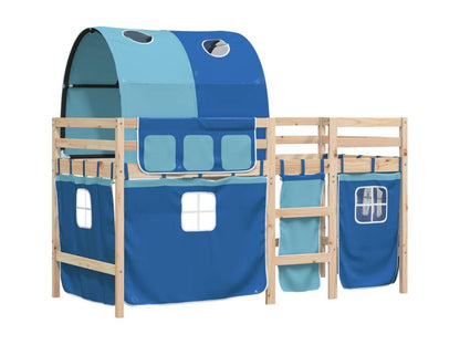 Children's loft bed with tunnel, mattress not included, blue, 90x200 cm