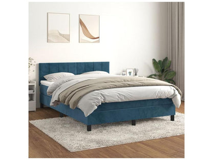 Meublori bed base and mattress, dark blue, 140x200 cm, velvet