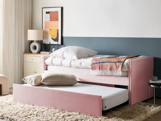 Laviecasa Velvet Trundle Bed 90x200 cm Pastel Pink CIRS69502