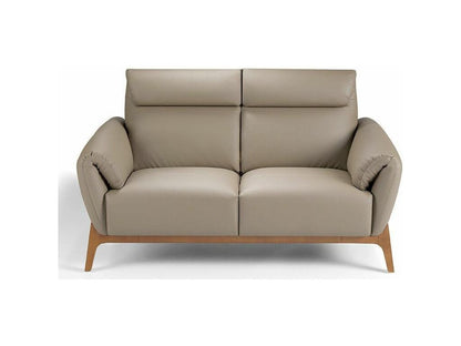 Contemporary 2-seater sofa with walnut wood and leather upholstery, Bima-Color Meublori 20 Brown
