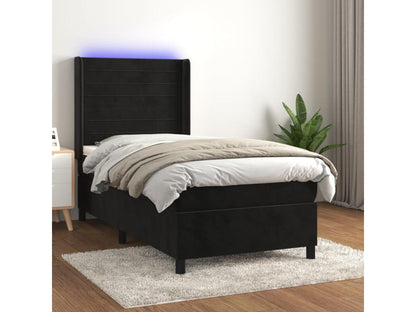 Upholstered bed base with mattress and LED lighting, black, 100x200 cm, velvet