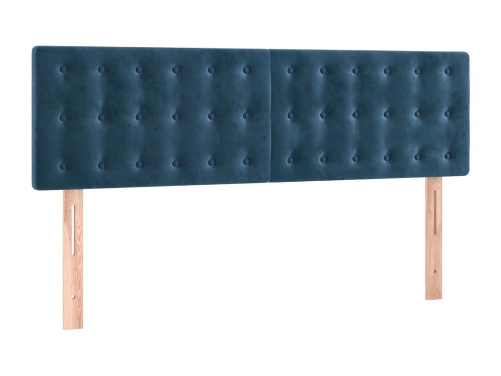 Upholstered bed base and mattress, dark blue, 140x190cm, velvet