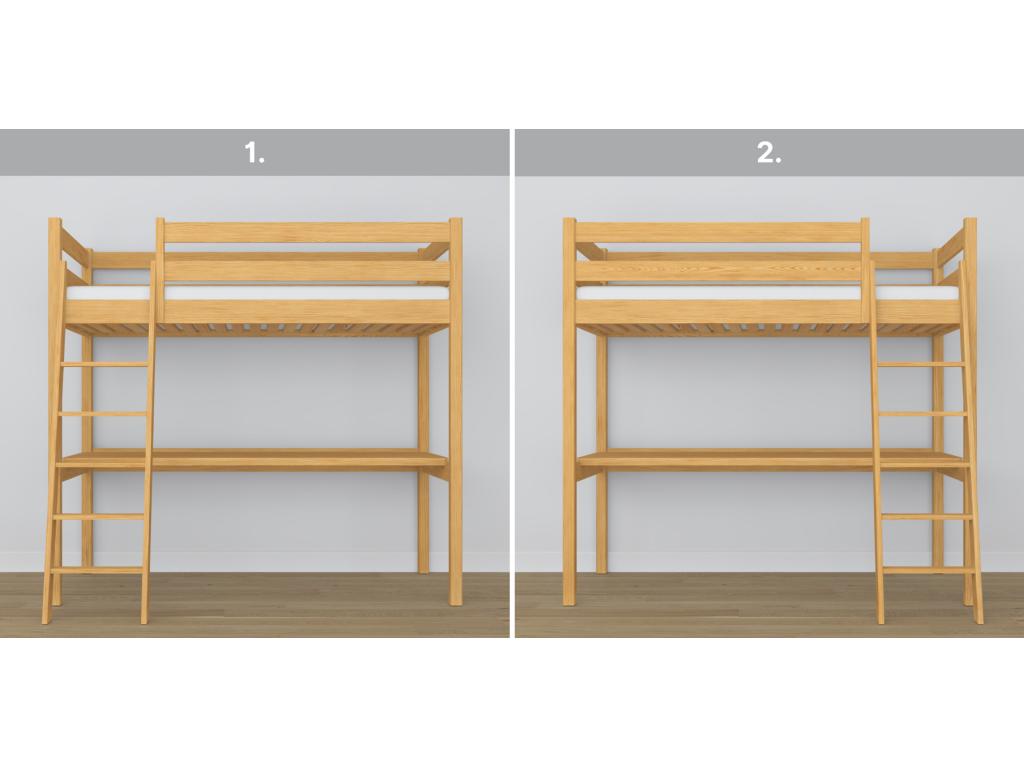 Wooden loft bed - with desk N03 Natural Pine 100x190