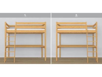 Wooden loft bed - with desk N03 Natural Pine 100x190