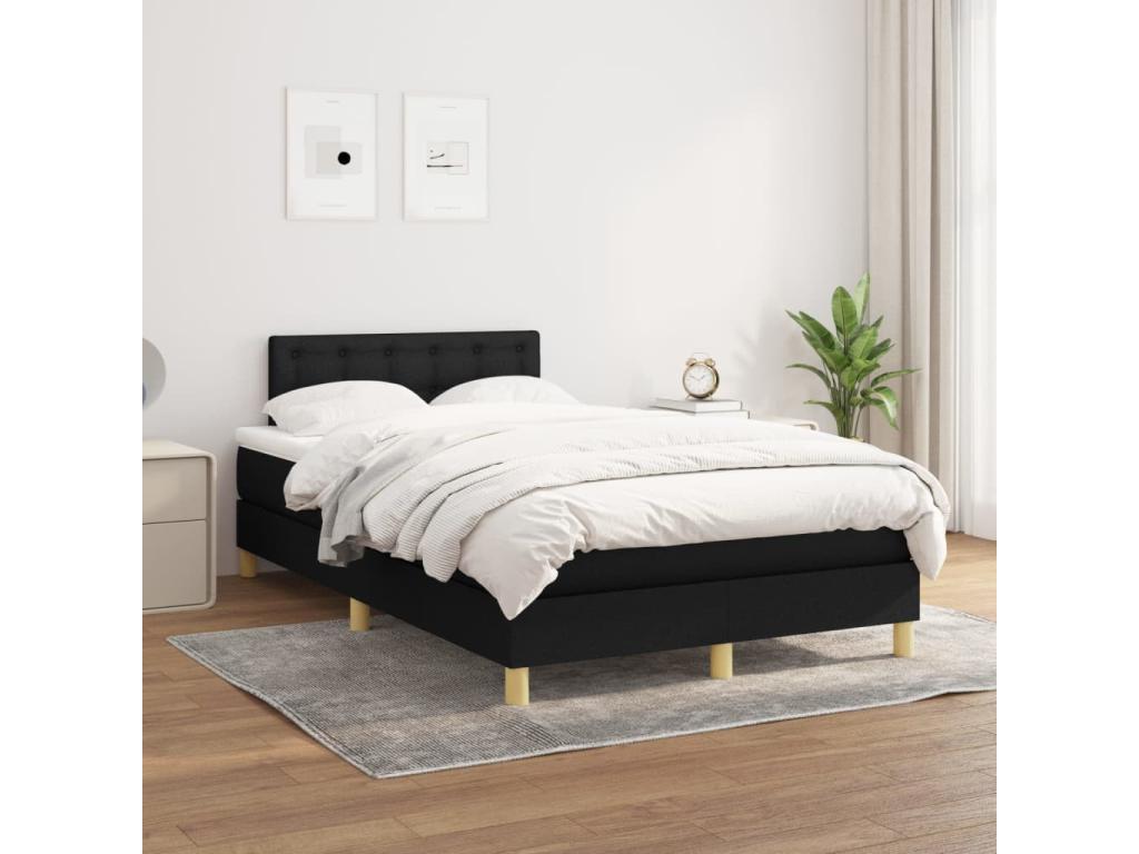 Upholstered bed base with mattress, black, 120x200 cm, fabric