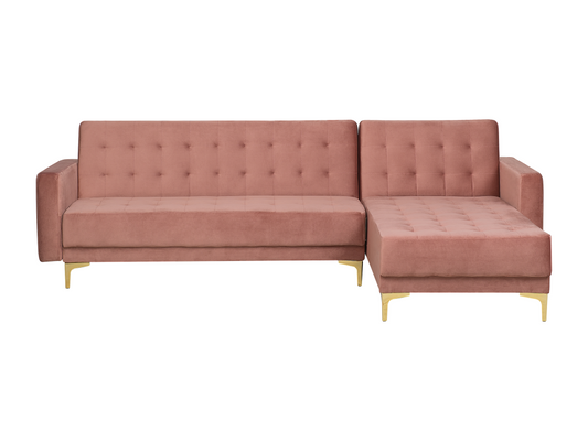 Right-hand corner sofa in elegant pink velvet, 4-seater, adjustable backrest, Meublori