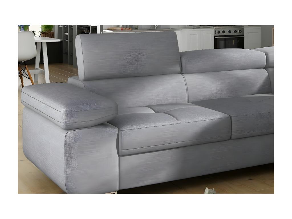Luxury 5-seater convertible corner sofa in Meublori fabric, grey, right-hand corner