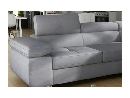 Luxury 5-seater convertible corner sofa in Meublori fabric, grey, right-hand corner