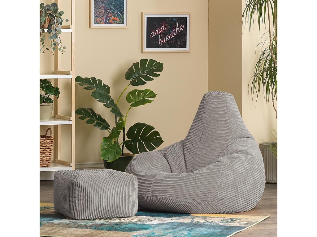 Reclining pouf and matching grey corduroy footrest - Meublori