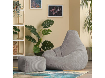 Reclining pouf and matching grey corduroy footrest - Meublori