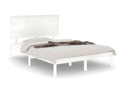 White bed frame without mattress, 135x190 cm, solid wood