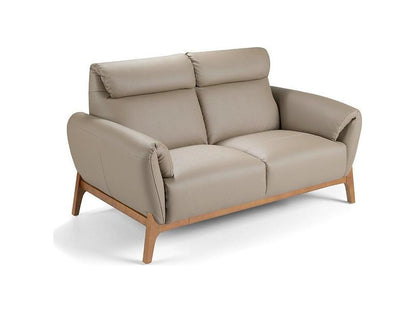 Contemporary 2-seater sofa with walnut wood and leather upholstery, Bima-Color Meublori 20 Brown