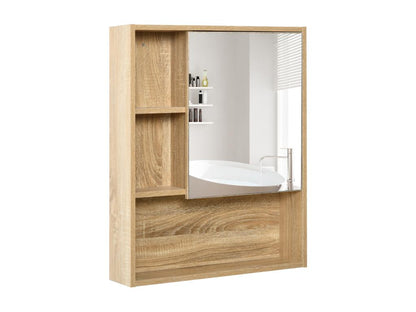 Bathroom wall-mounted storage cabinet with mirrored door, oak wood color, dimensions: 60cm (L) x 15cm (W) x 76cm (H)