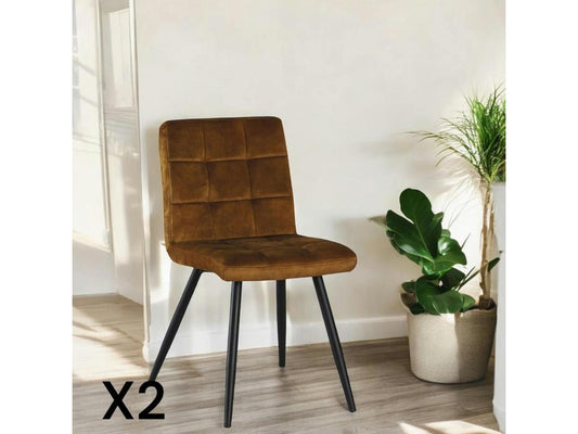 Laviecasa Mustard Upholstered Velvet Chair, Set of 2 FOBO16302