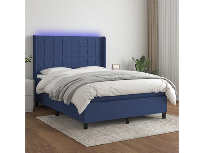 Upholstered bed base with mattress and blue LED lighting, 140x200 cm, fabric VQLT37321