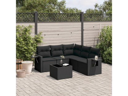 6-piece garden furniture set with cushions, black woven resin XEIK68694