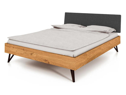Meublori - Bed with upholstered headboard 140x200 in natural oiled wild oak