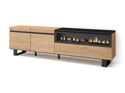 TV Stand/Bench 200x57x35cm For TVs up to 80" Electric Fireplace Industrial Design Oak and Black