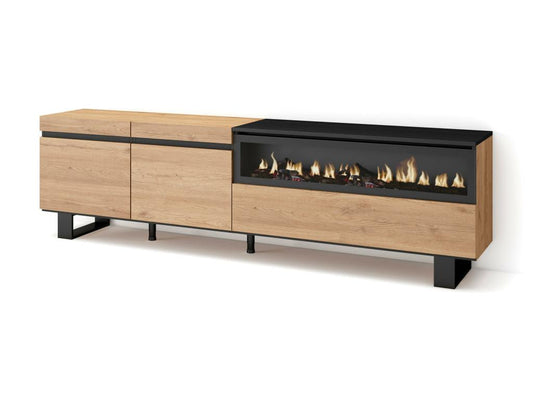 TV Stand/Bench 200x57x35cm For TVs up to 80" Electric Fireplace Industrial Design Oak and Black
