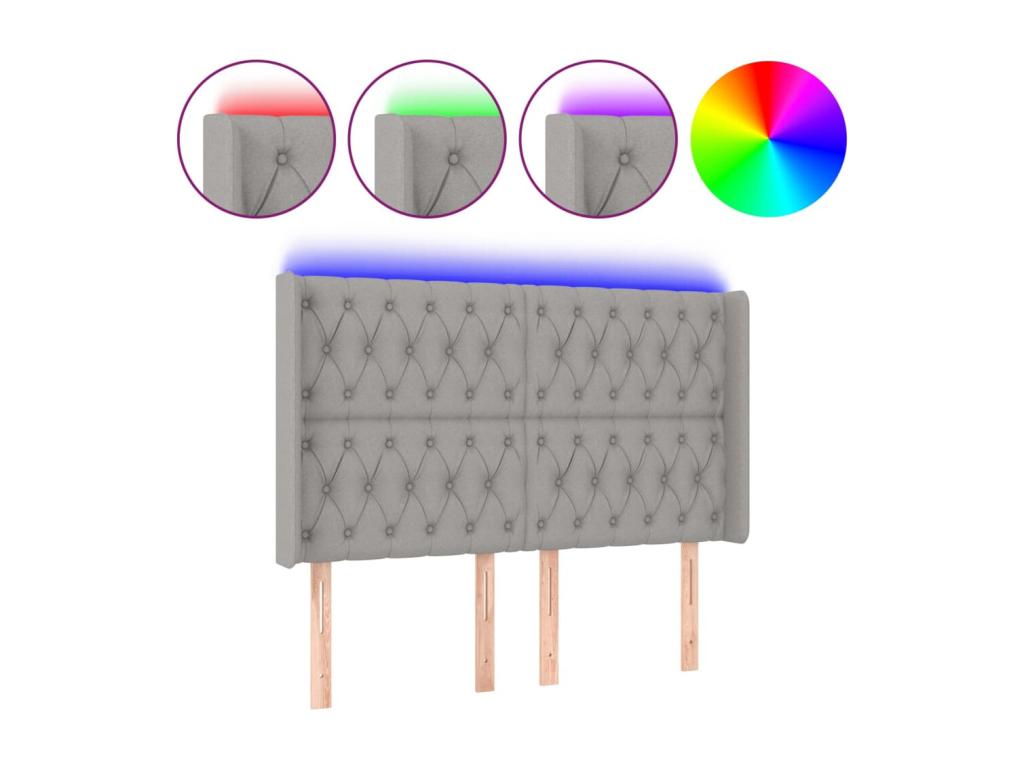 Light Grey LED Headboard 163x16x118/128 cm Fabric