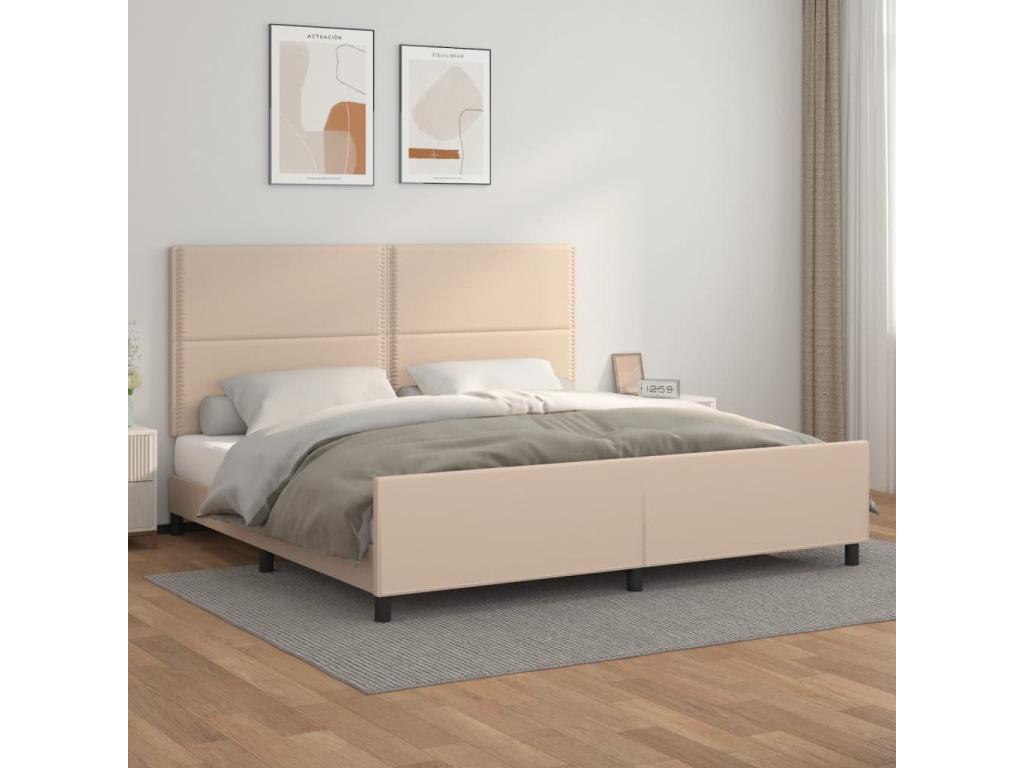 Cappuccino bed frame with headboard, 200x200 cm, faux leather