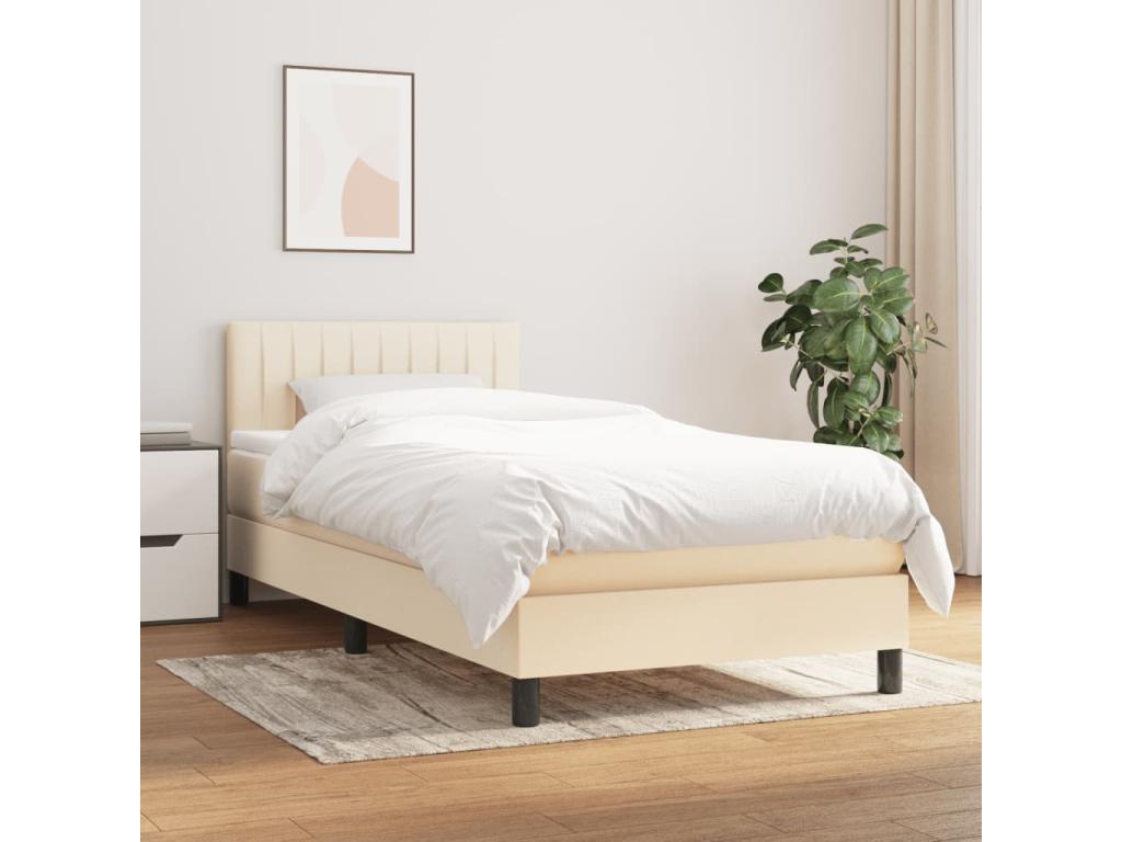 Upholstered bed base with mattress, Cream 80x200, Fabric 4
