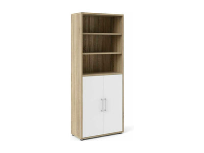 Meublori Buffet, Living Room Buffet, Kitchen Pantry, 89x40 h222 cm, Oak and White