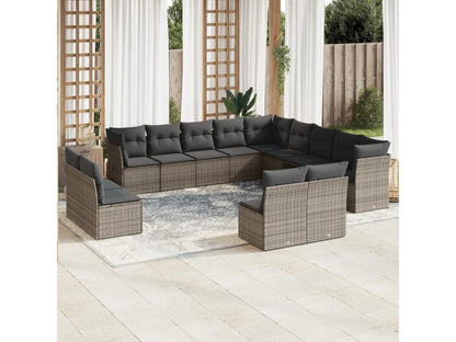 Garden furniture set with cushions, 13 pieces, grey woven resin JFTA48101