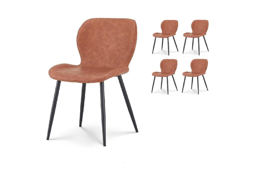 Set of 4 NINALOU dining chairs in brown faux leather BJKG81020