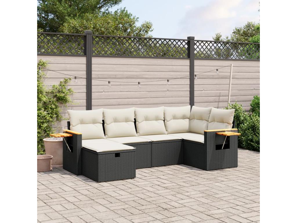 6-piece garden furniture set with cushions, black woven resin QVXC98137