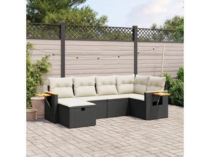 6-piece garden furniture set with cushions, black woven resin QVXC98137