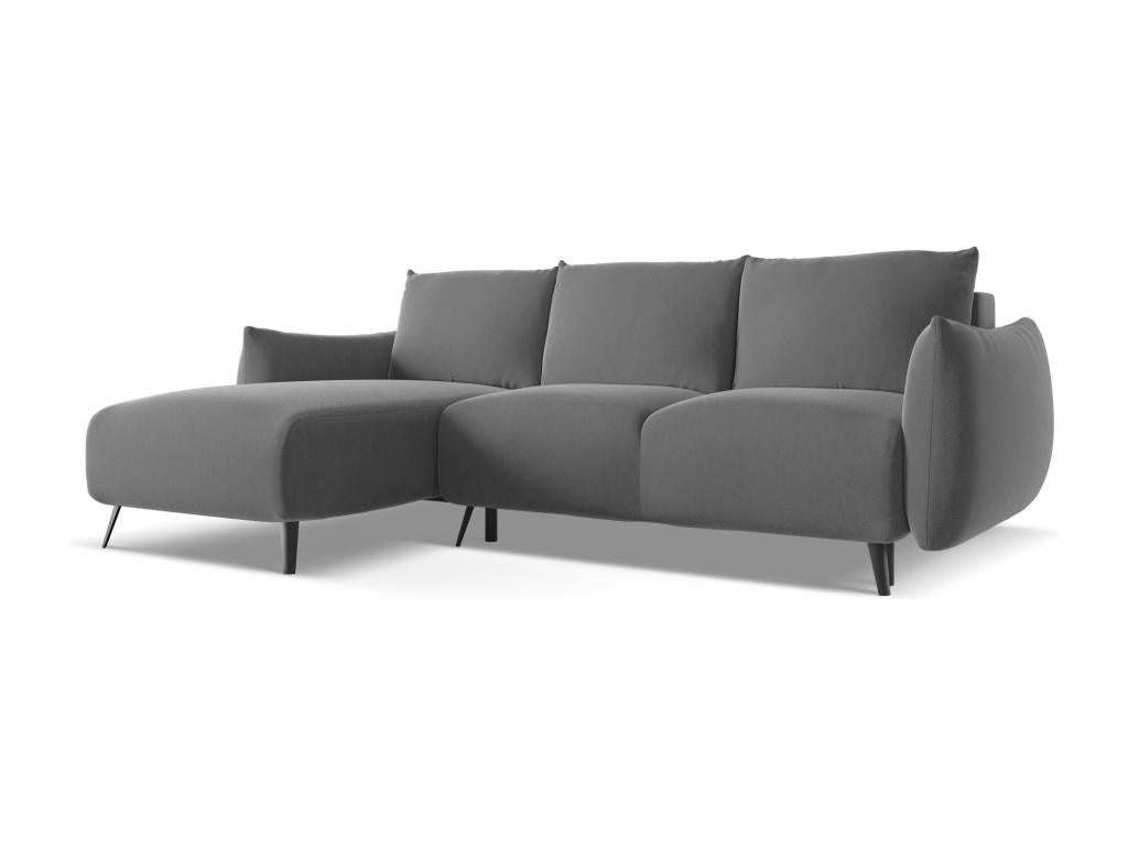 Left-hand corner sofa bed in velvet - grey - Meublori