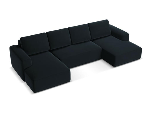 Convertible panoramic corner sofa in velvet - blue Meublori