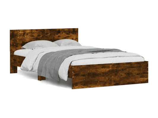 Bed frame with headboard and LED lighting, smoked oak, 120x200 cm