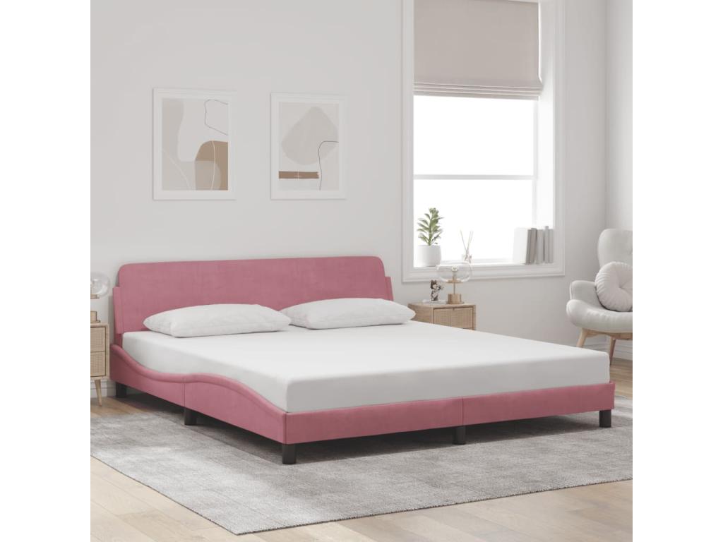 Bed frame and headboard without mattress, pink, 180x200cm, velvet, VLNQ63728