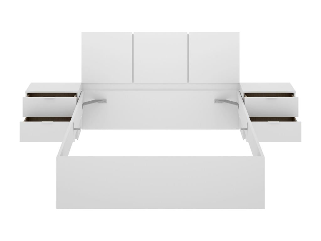 Bed headboard set, set of 2 bedside tables with 2 drawers, bed frame 140x190 cm, white color FSRE62524