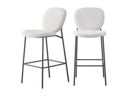 Meubiana - Set of 2 bar stools in bouclé fabric and metal, 75cm - Ecru