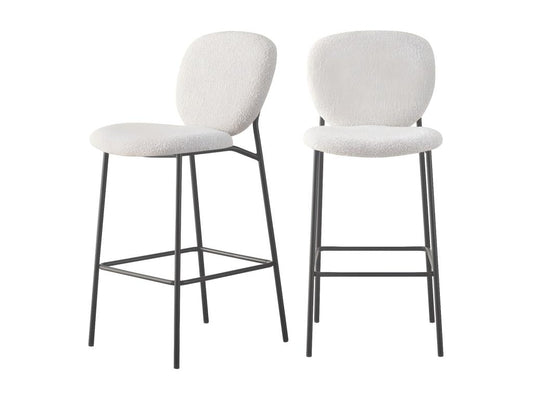 Meubiana - Set of 2 bar stools in bouclé fabric and metal, 75cm - Ecru