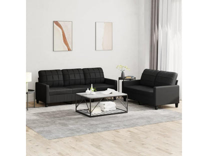 2-piece sofa set with cushions, black faux leather, MIXH42887