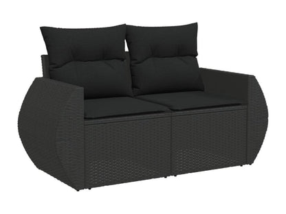 7-piece garden furniture set with cushions, black resin wicker HJUQ66089