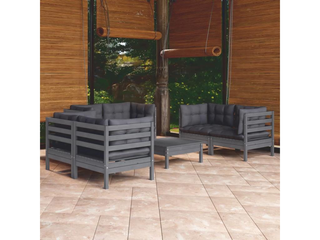 7-piece garden furniture set with cushions, solid pine wood
